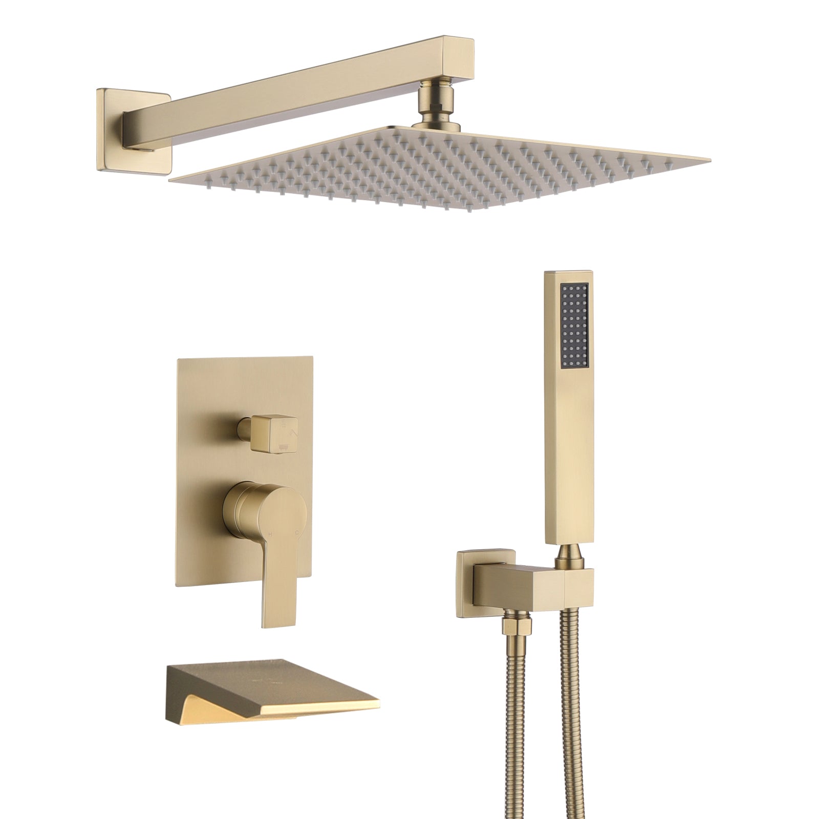 10Inch Wall Mounted Rainfall Shower Head System Shower Faucet Brushed Gold Stainless Steel