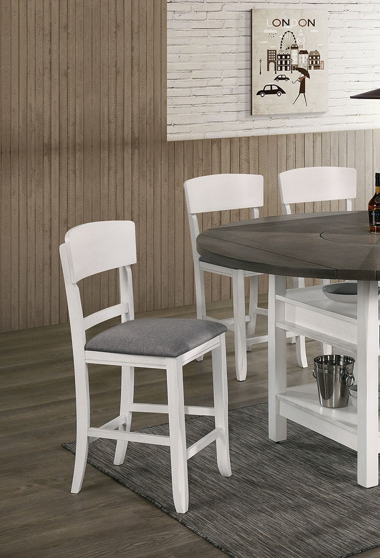 Contemporary Dining Room Counter Height Chairs Set Of 2 Chairs Only White Solid Wood Gray Padded Fabric Seat White White Dining Room Rectangular Contemporary,Modern Dining Chairs Rubberwood Solid Wood