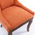 Ultra Side Dining Chair Thickened Fabric Chairs With Neutrally Toned Solid Wood Legs Bronze Nail Head Set Of 2 Orange Orange Foam Fabric