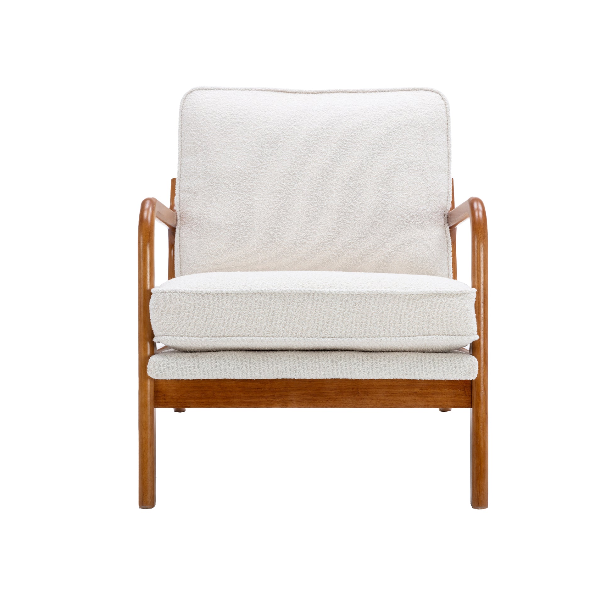 Coolmore Mid Century Modern Accent Chair, Comfy Fabric Living Room Chairs With Solid Wood Frame, Lounge Reading Armchair, Easy Assembly Beige Beige Primary Living Space Foam Boucle