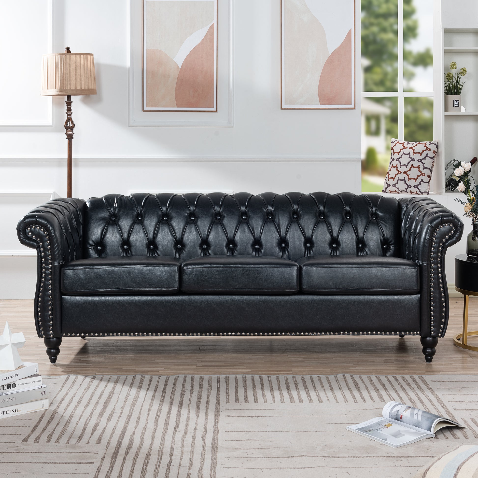 3 Piece Configurable Living Room Set Black Pu