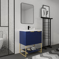 30 Inch Freestanding Bathroom Vanity With Resin Basin,30X18 Bva 01130Nb 1 1 Navy Blue 1 1 Soft Close Doors Bathroom Freestanding Modern Plywood Plywood