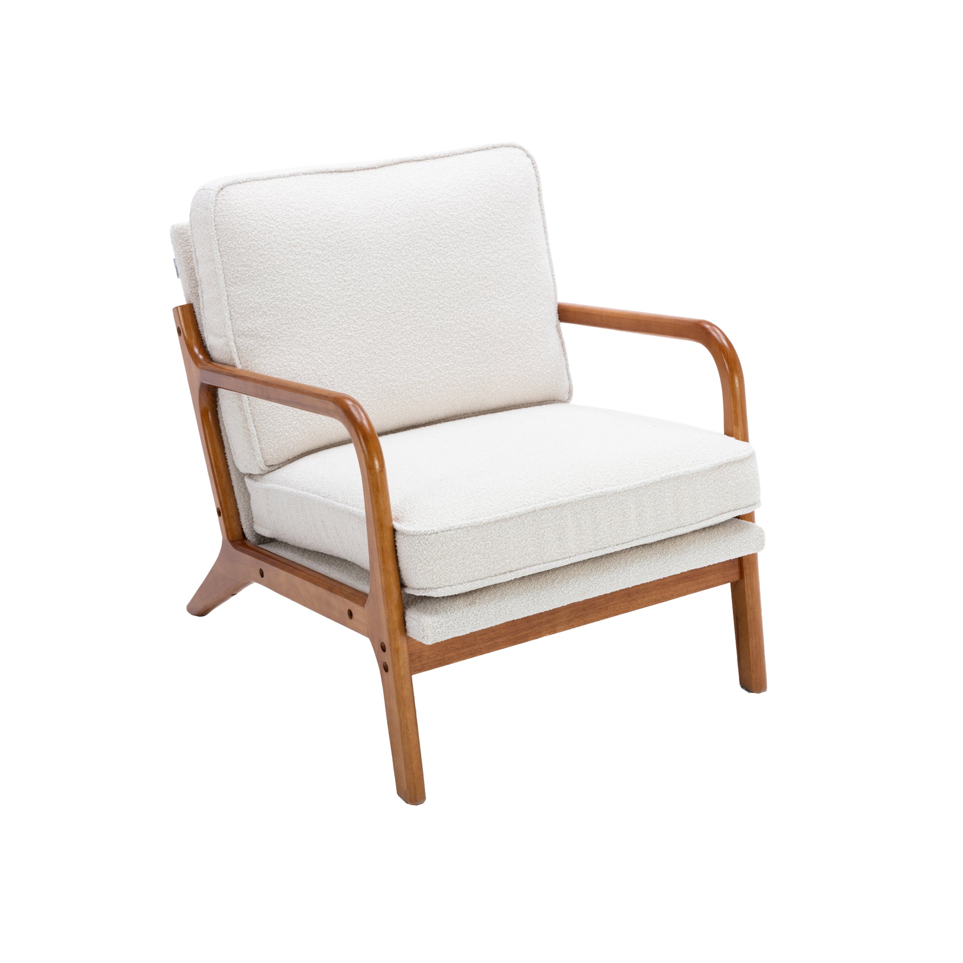Coolmore Mid Century Modern Accent Chair, Comfy Fabric Living Room Chairs With Solid Wood Frame, Lounge Reading Armchair, Easy Assembly Beige Beige Primary Living Space Foam Boucle