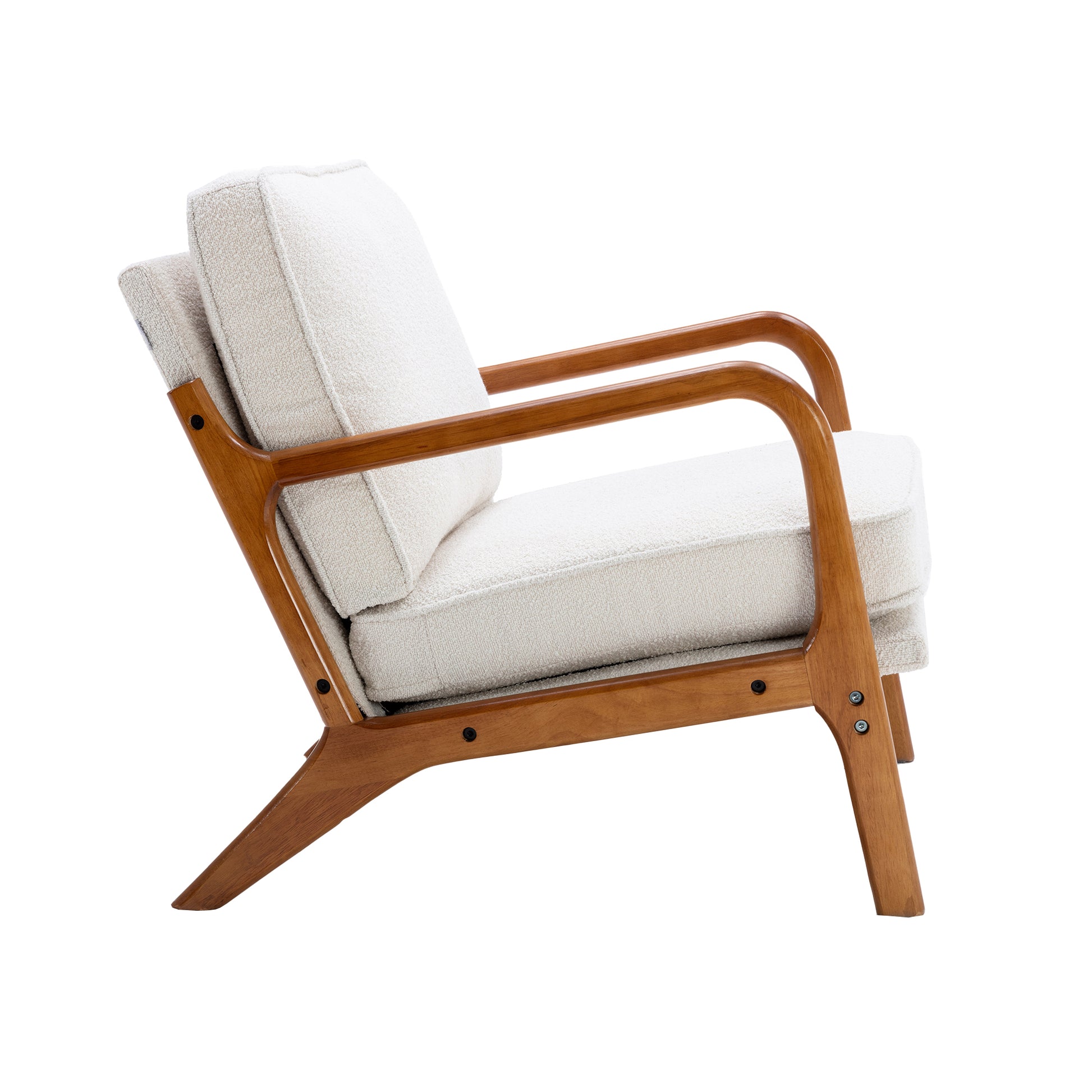 Coolmore Mid Century Modern Accent Chair, Comfy Fabric Living Room Chairs With Solid Wood Frame, Lounge Reading Armchair, Easy Assembly Beige Beige Primary Living Space Foam Boucle
