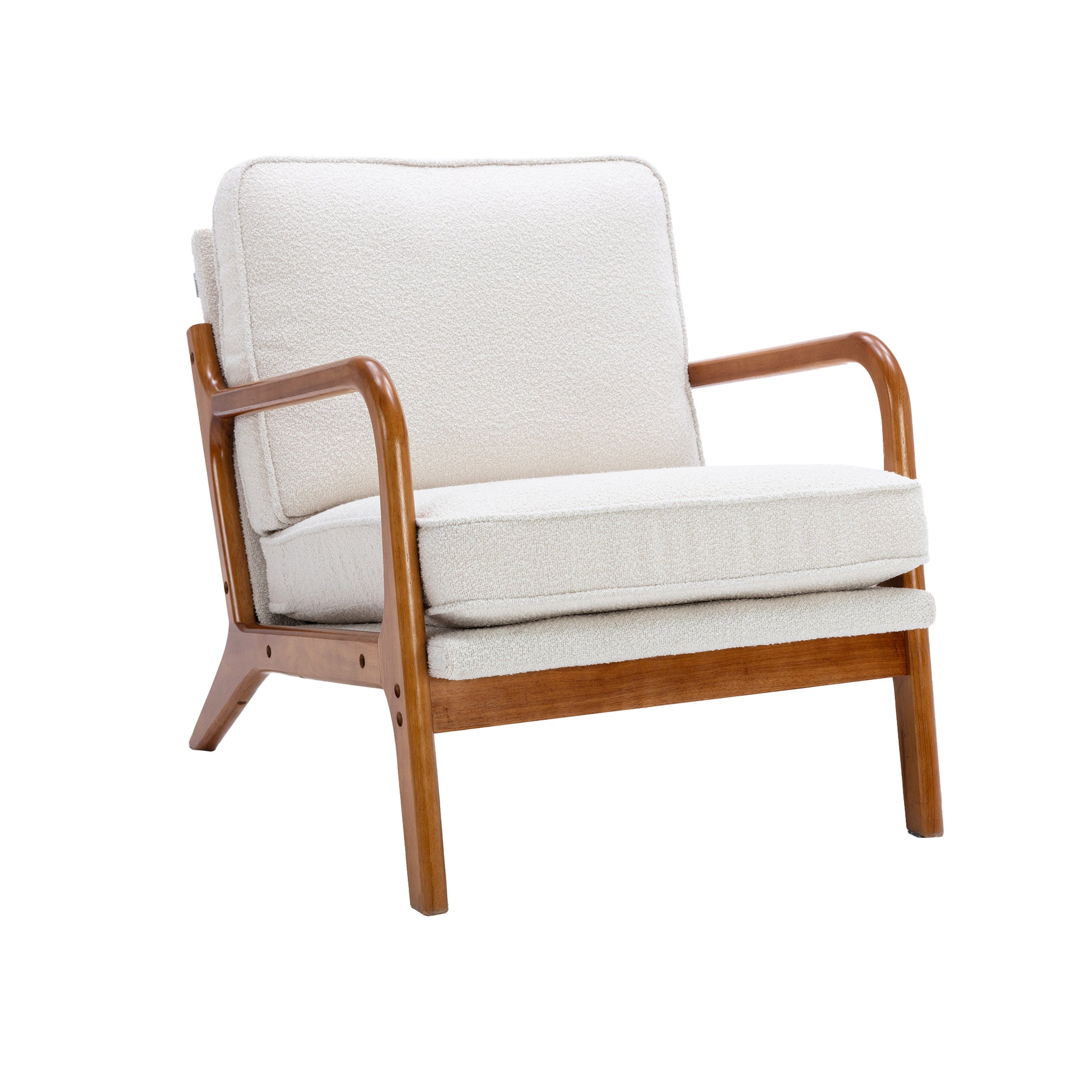 Coolmore Mid Century Modern Accent Chair, Comfy Fabric Living Room Chairs With Solid Wood Frame, Lounge Reading Armchair, Easy Assembly Beige Beige Primary Living Space Foam Boucle
