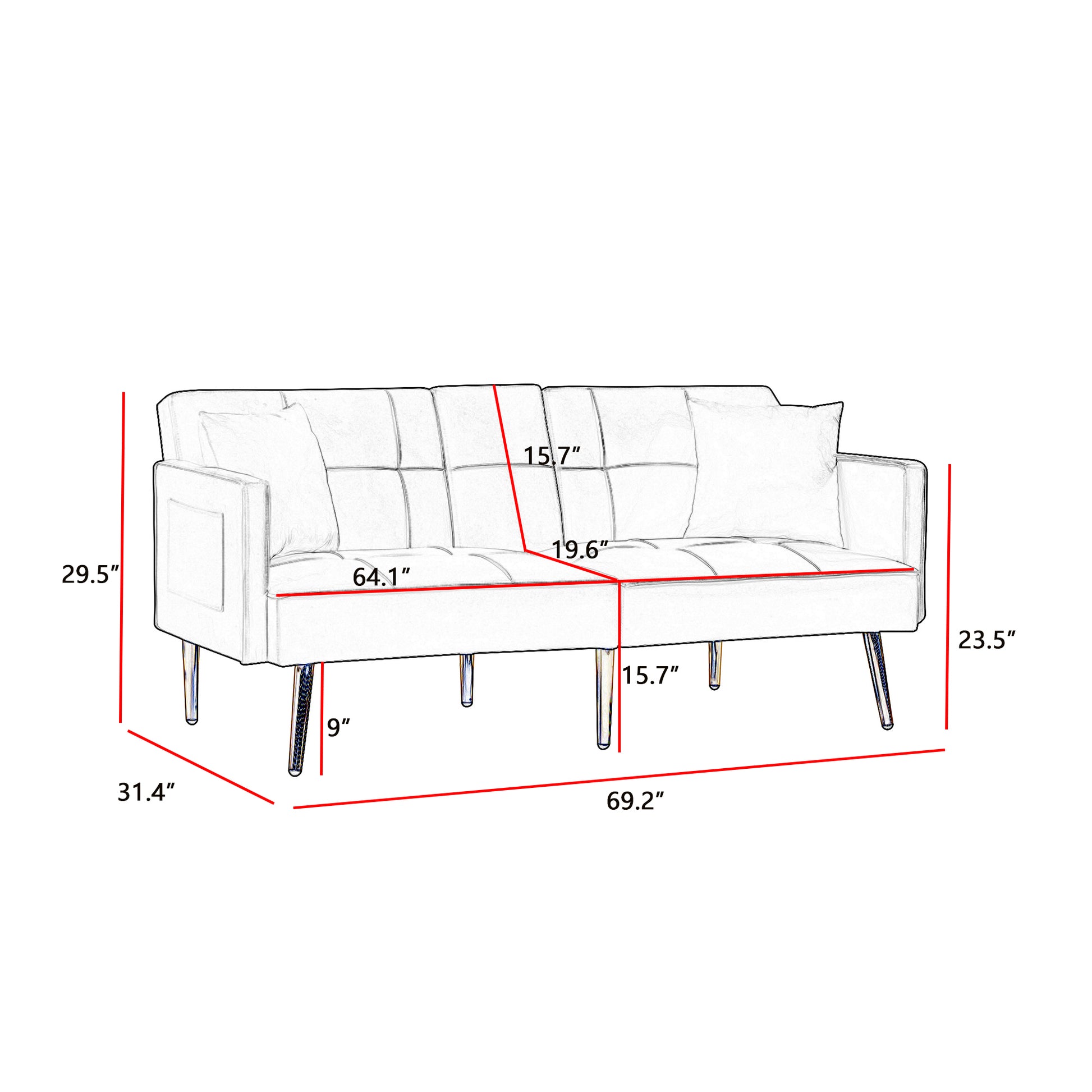Pink Velvet Futon Sofa Bed With Gold Metal Legs Pink Velvet Wood Tufted Back Eucalyptus Square Arms Foam Velvet 2 Seat