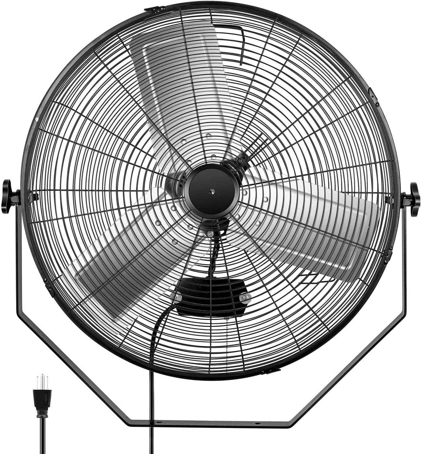 24 Inch Industrial Wall Mount Fan, 3 Speed Commercial Ventilation Metal Fan For Warehouse, Greenhouse, Workshop, Patio, Factory And Basement High Velocity Black Metal