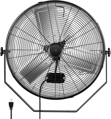 24 Inch Industrial Wall Mount Fan, 3 Speed Commercial Ventilation Metal Fan For Warehouse, Greenhouse, Workshop, Patio, Factory And Basement High Velocity Black Metal