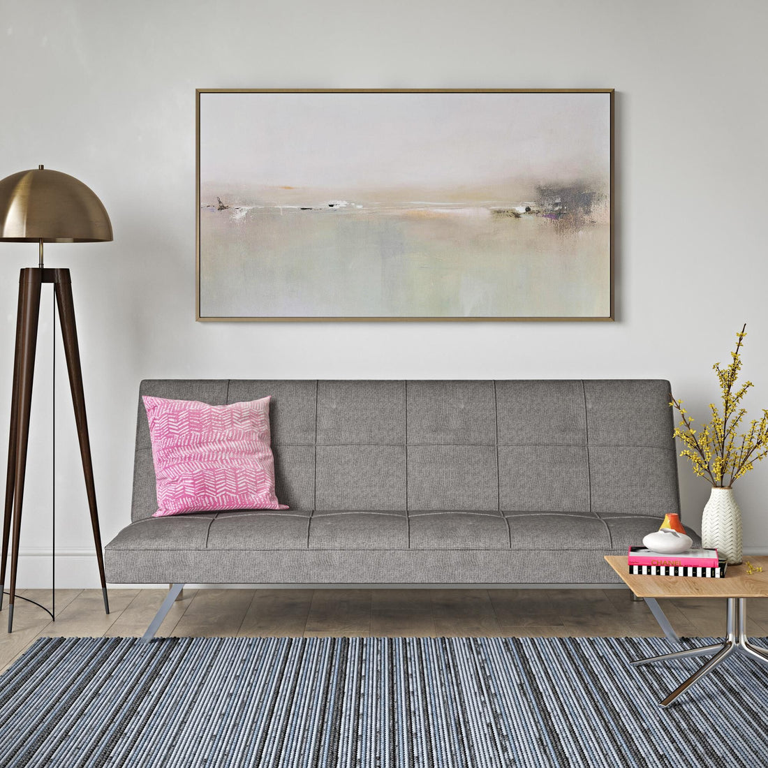 Metal Frame, Stainless Leg, Futon, Sofa Bed Grey Fabric