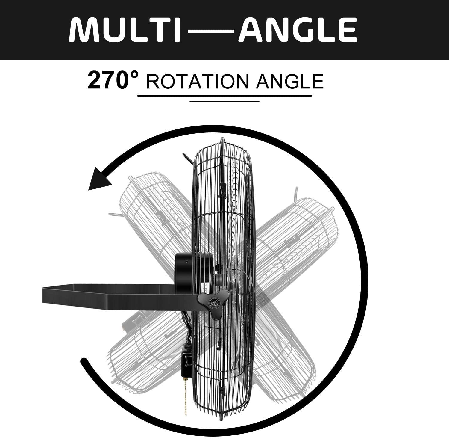 24 Inch Industrial Wall Mount Fan, 3 Speed Commercial Ventilation Metal Fan For Warehouse, Greenhouse, Workshop, Patio, Factory And Basement High Velocity Black Metal