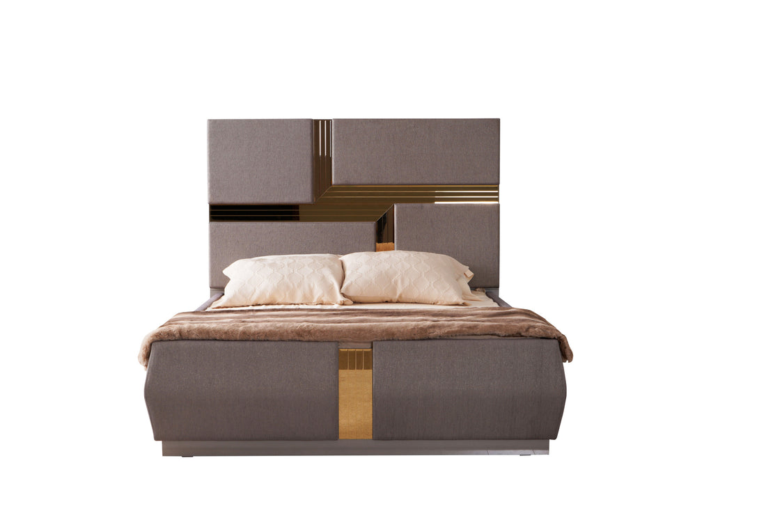 Lorenzo Gold Detailed Tufted Upholstery Queen Bed Made With Wood In Gray Box Spring Not Required Queen Gray Wood Bedroom Modern Acacia Bed Frame Wood