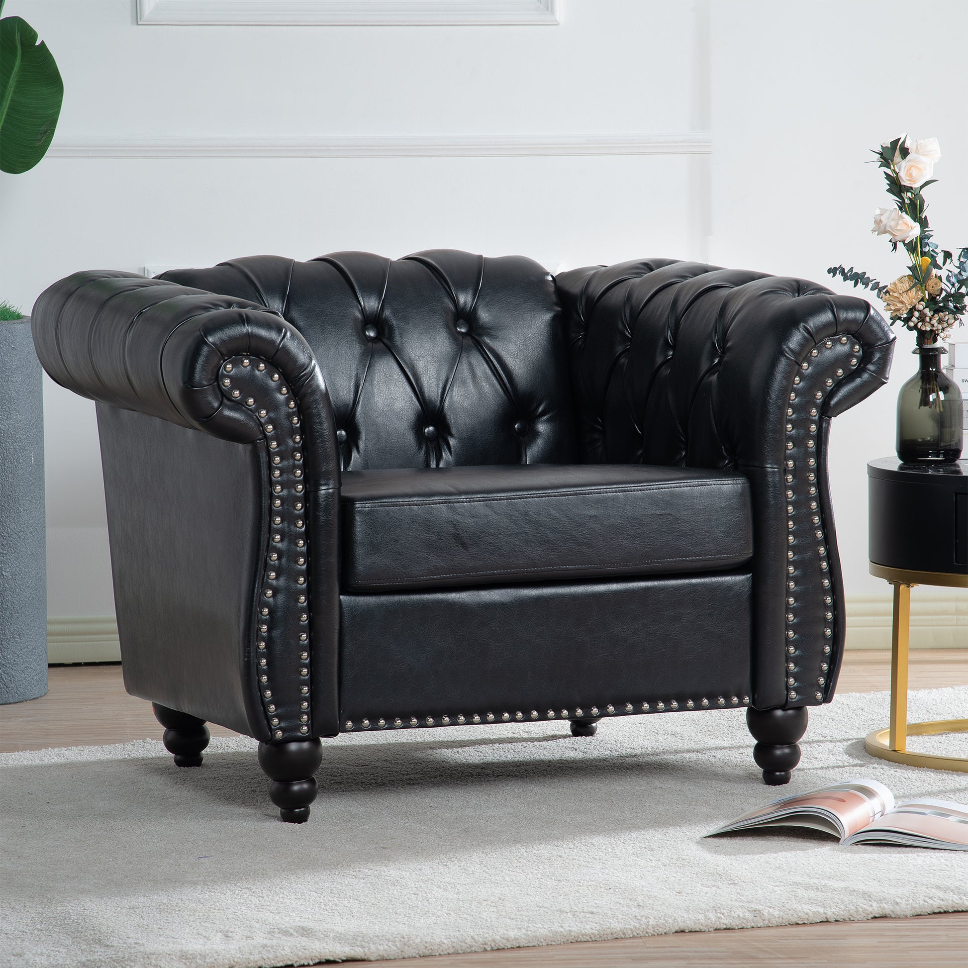 3 Piece Configurable Living Room Set Black Pu