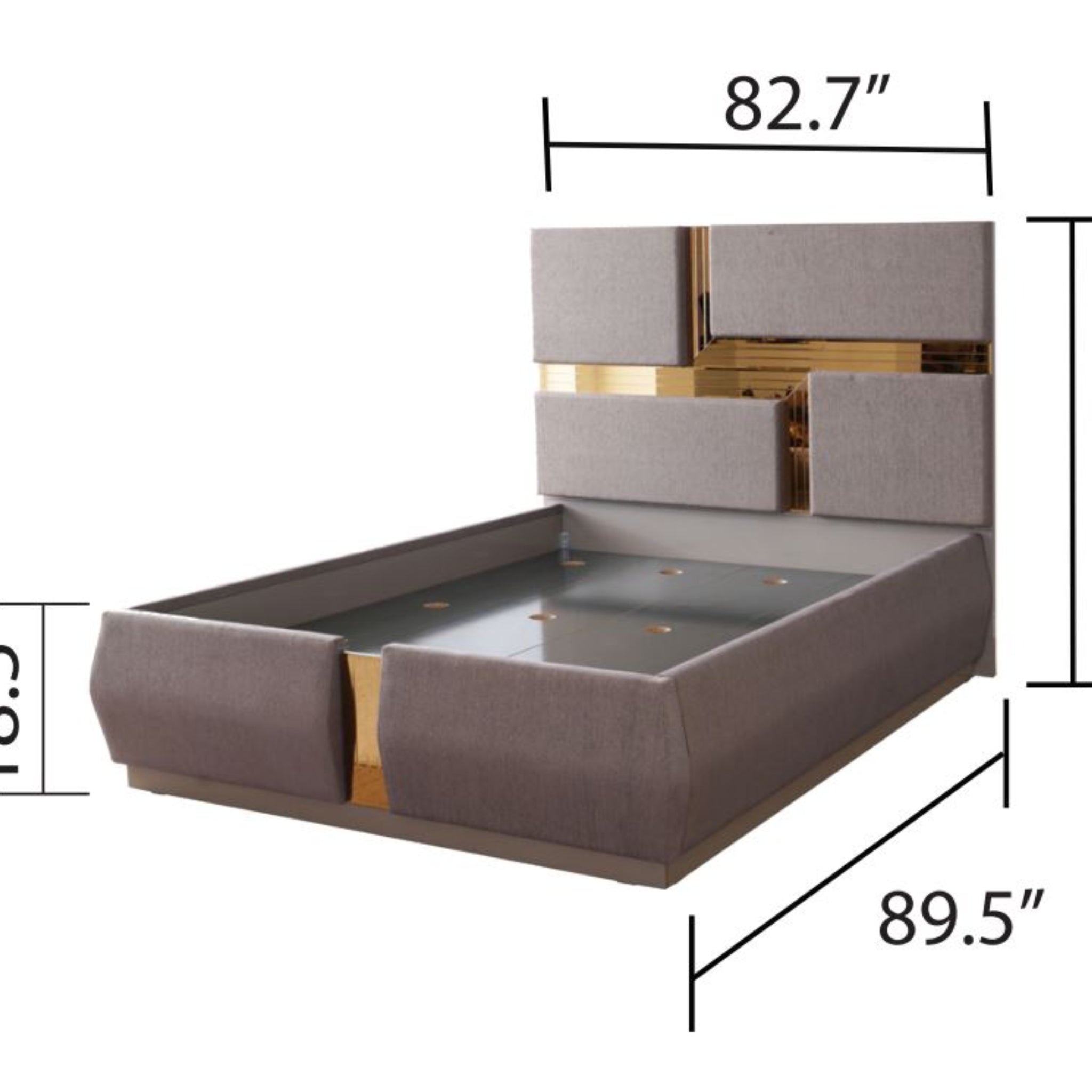 Gold Detailed Tufted Upholstery King Bed Made With Wood In Gray Box Spring Not Required King Gray Wood Bedroom Modern Acacia Bed Frame Solid Wood Mdf Wood