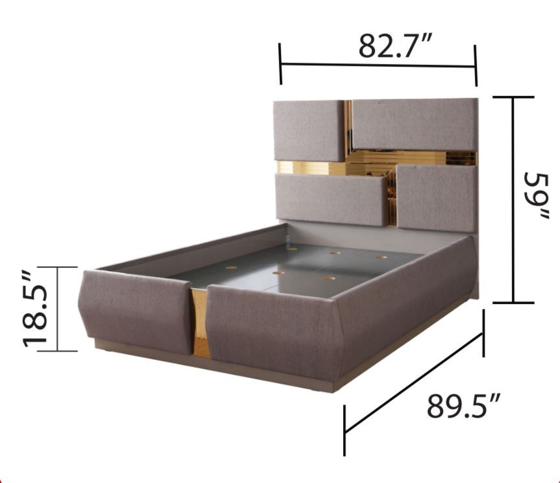 Gold Detailed Tufted Upholstery King Bed Made With Wood In Gray Box Spring Not Required King Gray Wood Bedroom Modern Acacia Bed Frame Solid Wood Mdf Wood