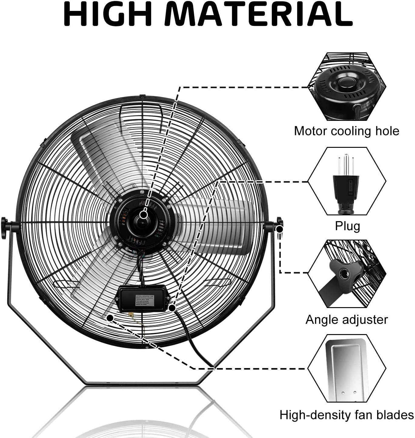 24 Inch Industrial Wall Mount Fan, 3 Speed Commercial Ventilation Metal Fan For Warehouse, Greenhouse, Workshop, Patio, Factory And Basement High Velocity Black Metal