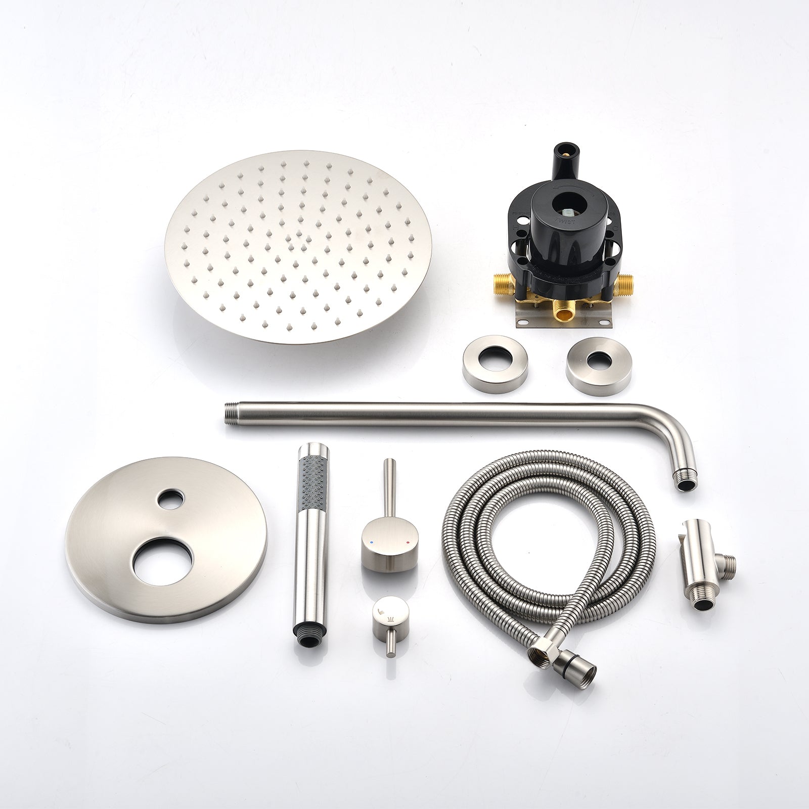 Wall Mounted Round Shower Combo Set With 10" Rain Shower Head And Handheld Shower Head Set With Pressure Balancing Valve Brushed Nickel Brass