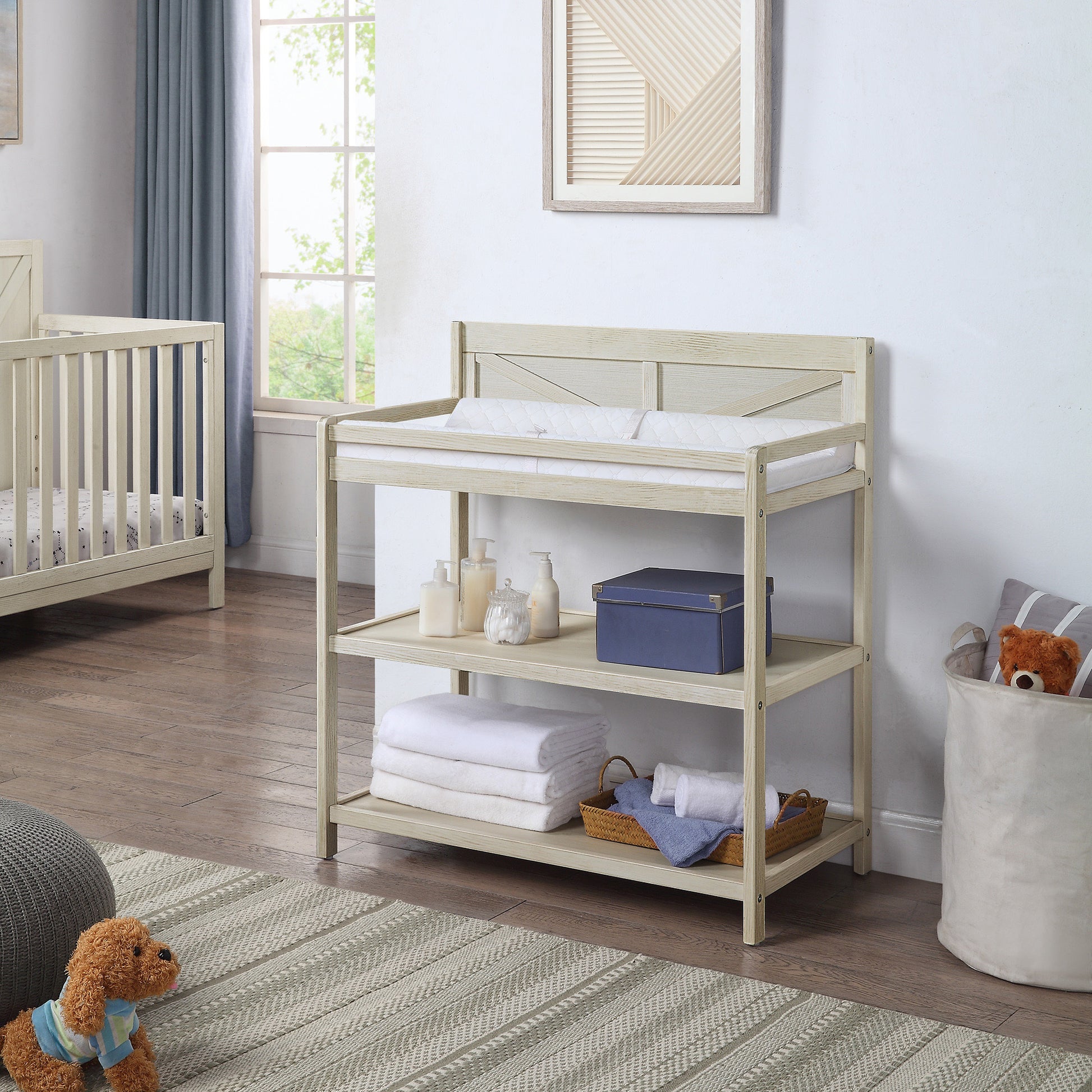 Barnside Changing Table Washed Gray Gray Solid Wood