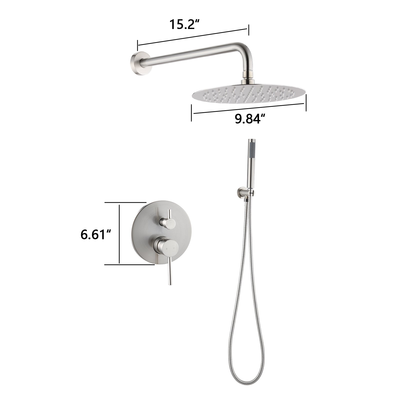 Wall Mounted Round Shower Combo Set With 10" Rain Shower Head And Handheld Shower Head Set With Pressure Balancing Valve Brushed Nickel Brass