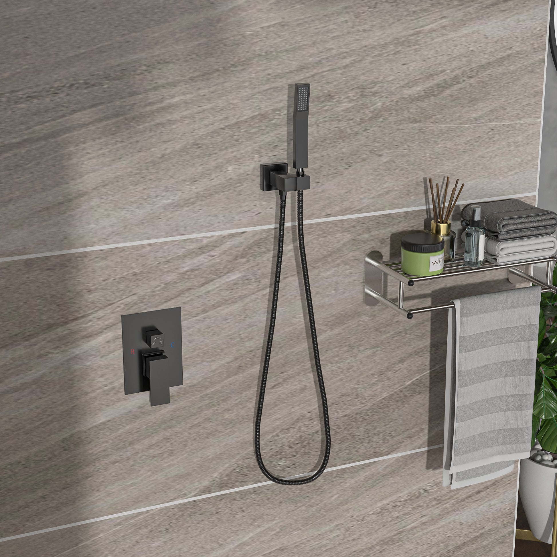 Dual Shower Head 12 Inch Wall Mounted Square Shower System With Rough In Valve,Matte Black Matte Black Stainless Steel