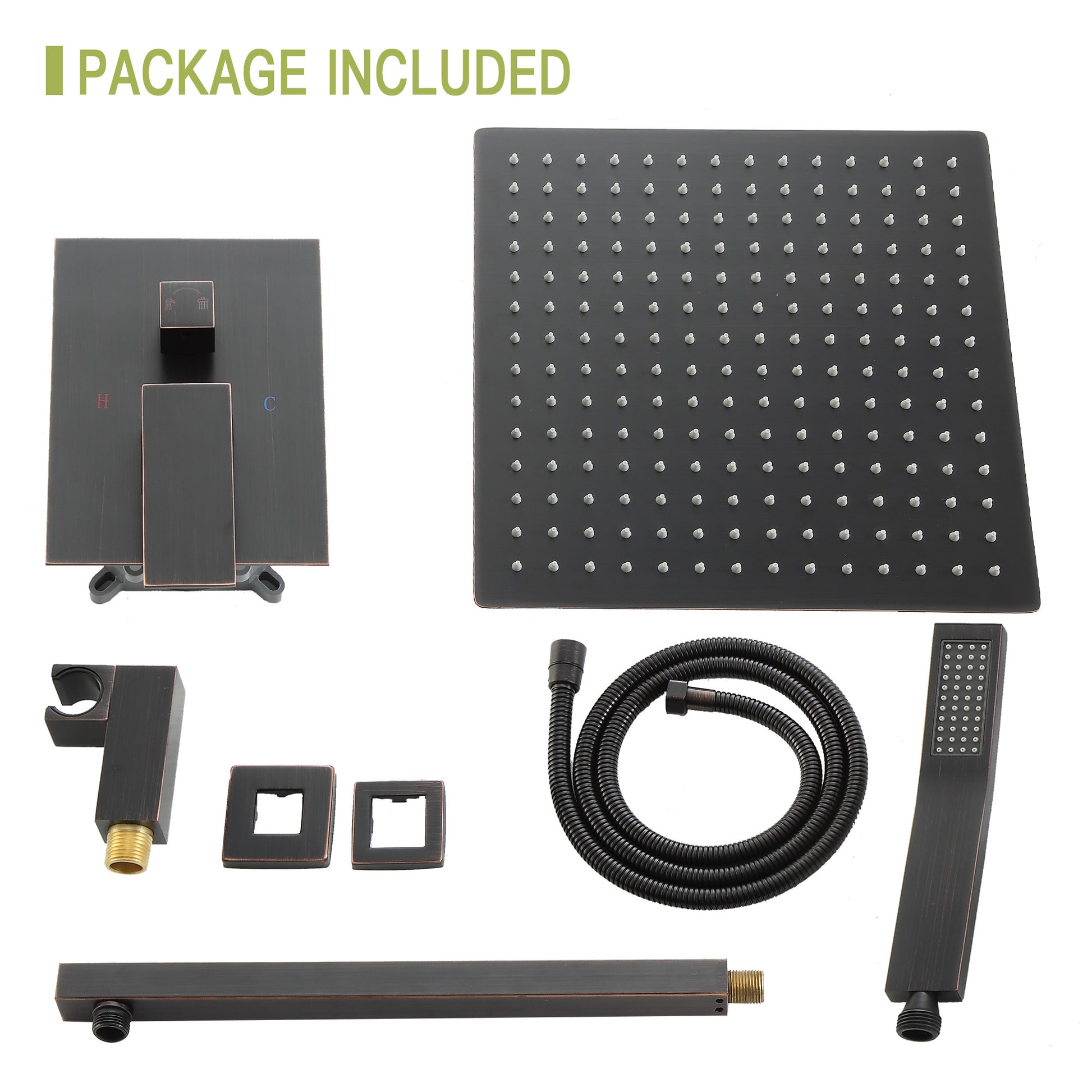 Dual Shower Head 10 Inch Wall Mounted Square Shower System With Rough In Valve, Oil Rubber Bronze Oil Rubbed Bronze Stainless Steel