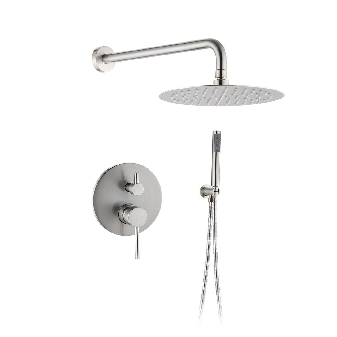 Wall Mounted Round Shower Combo Set With 10" Rain Shower Head And Handheld Shower Head Set With Pressure Balancing Valve Brushed Nickel Brass