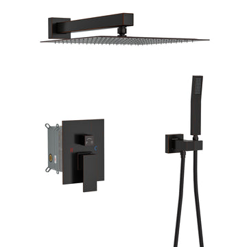 Dual Shower Head 10 Inch Wall Mounted Square Shower System With Rough In Valve, Oil Rubber Bronze Oil Rubbed Bronze Stainless Steel