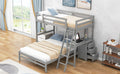 Twin Over Full Bunk Bed With Built In Desk And Three Drawers,Grey Grey Pine