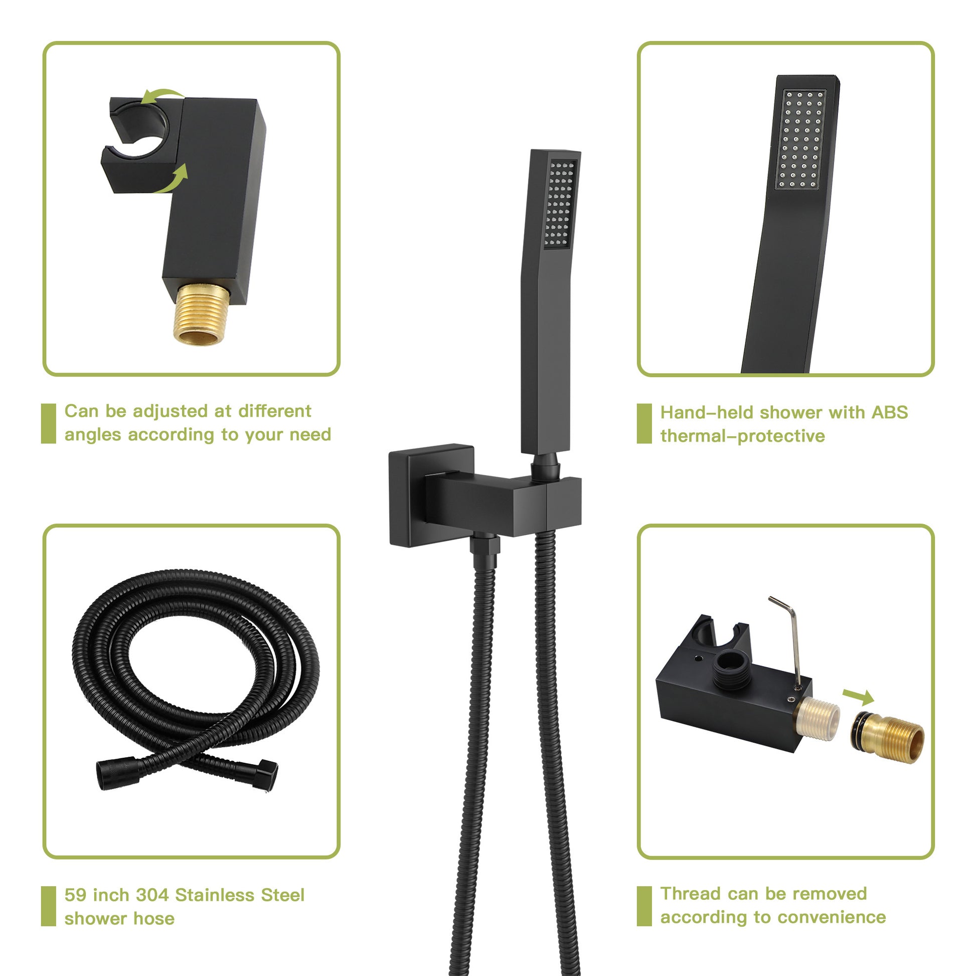 Dual Shower Head 12 Inch Wall Mounted Square Shower System With Rough In Valve,Matte Black Matte Black Stainless Steel