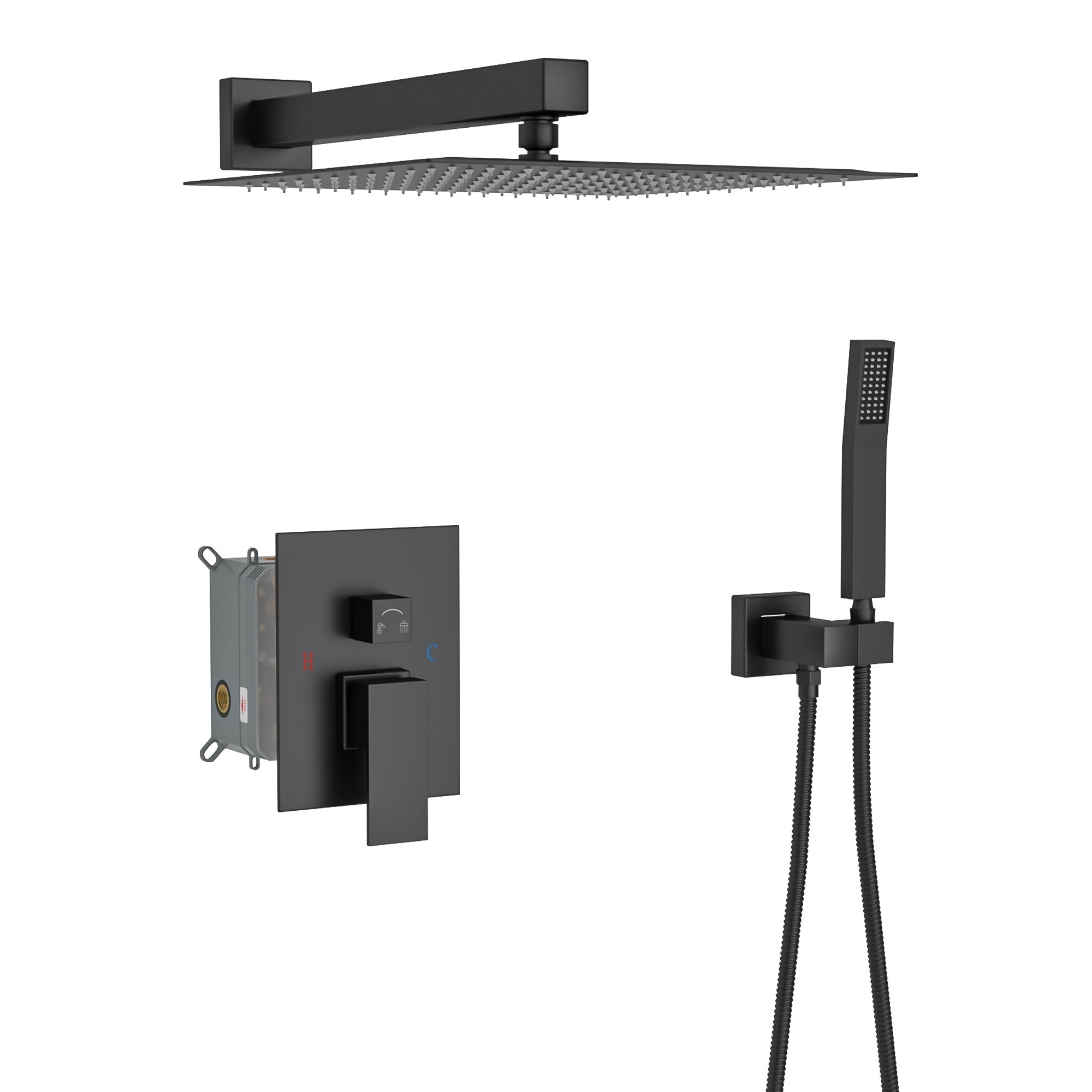 Dual Shower Head 10 Inch Wall Mounted Square Shower System With Rough In Valve,Matte Black Matte Black Stainless Steel