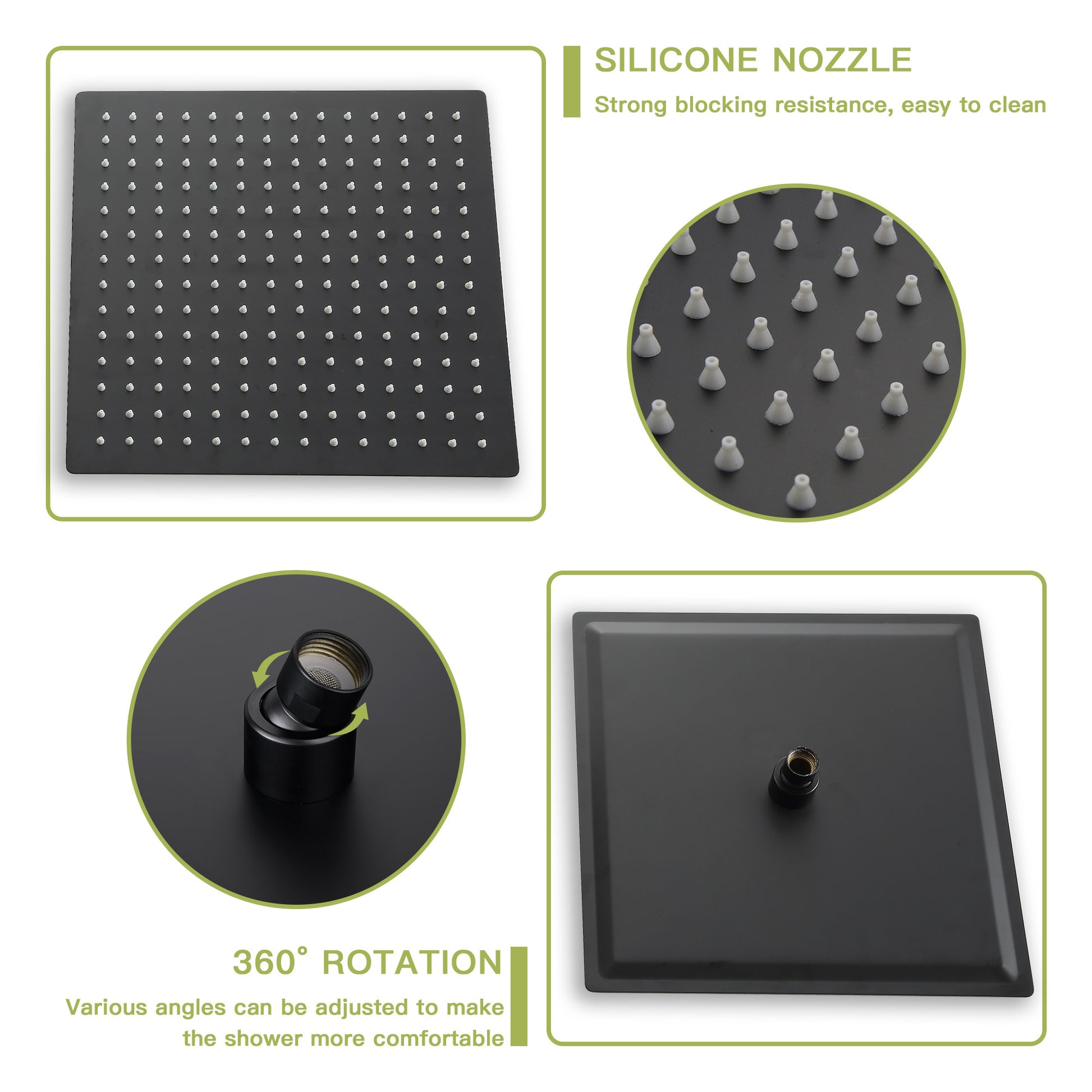 Dual Shower Head 10 Inch Wall Mounted Square Shower System With Rough In Valve,Matte Black Matte Black Stainless Steel