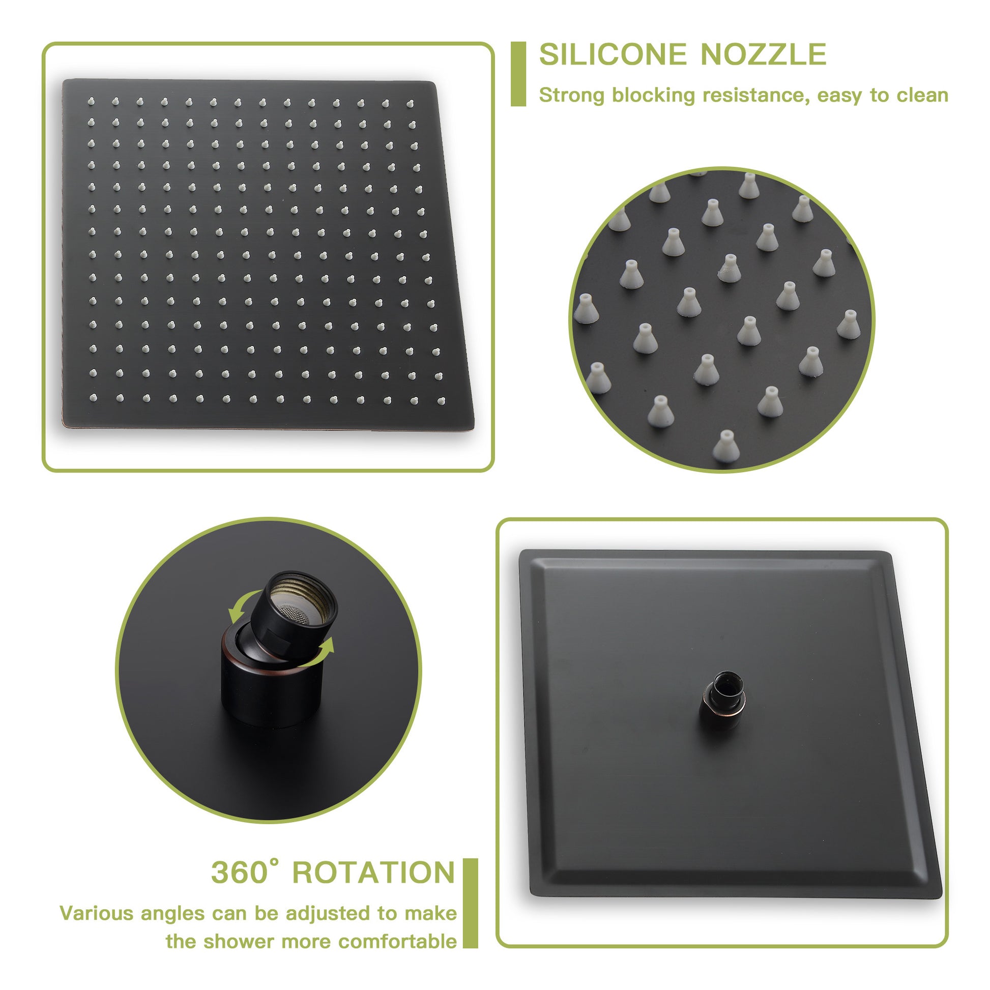 Dual Shower Head 10 Inch Wall Mounted Square Shower System With Rough In Valve, Oil Rubber Bronze Oil Rubbed Bronze Stainless Steel