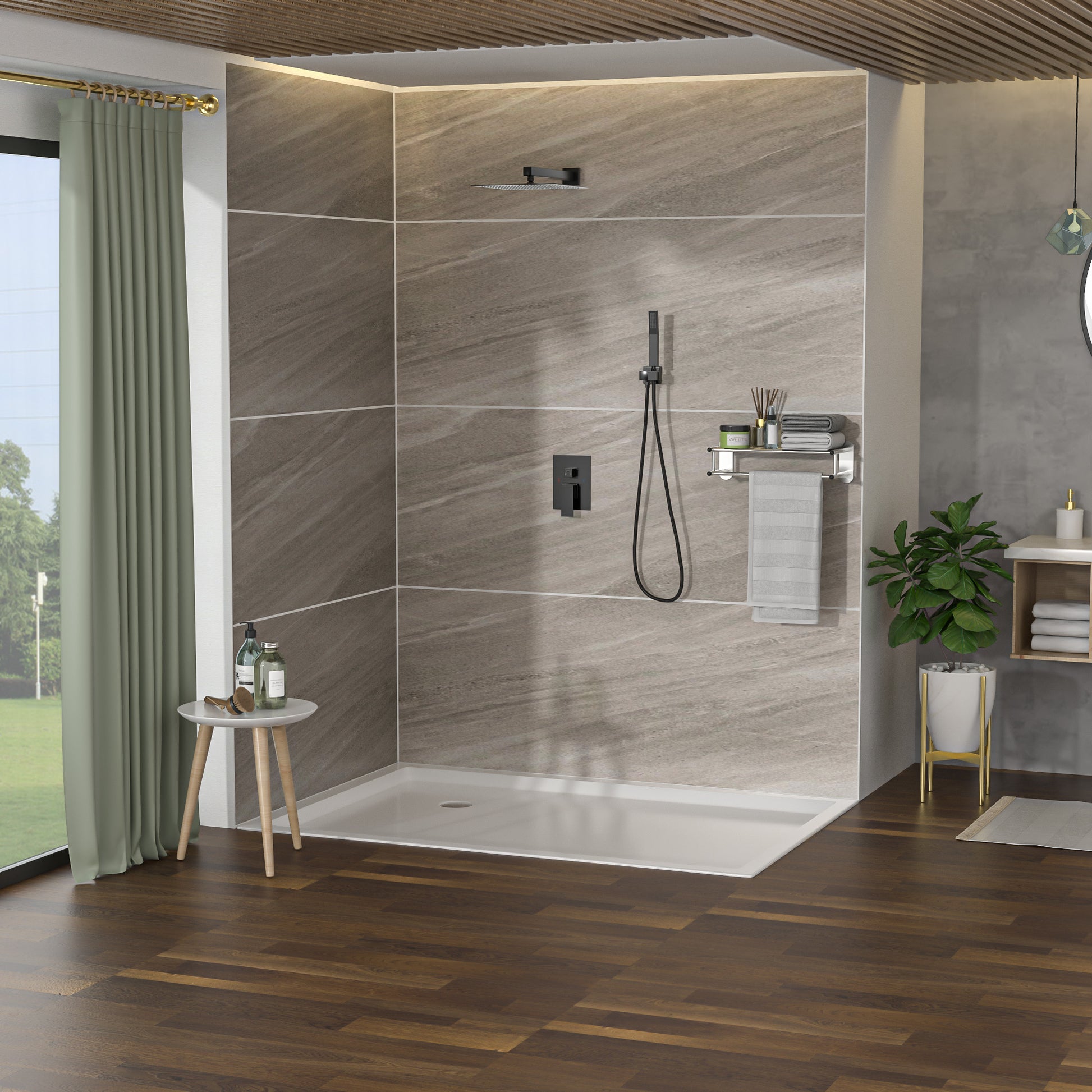 Dual Shower Head 12 Inch Wall Mounted Square Shower System With Rough In Valve,Matte Black Matte Black Stainless Steel