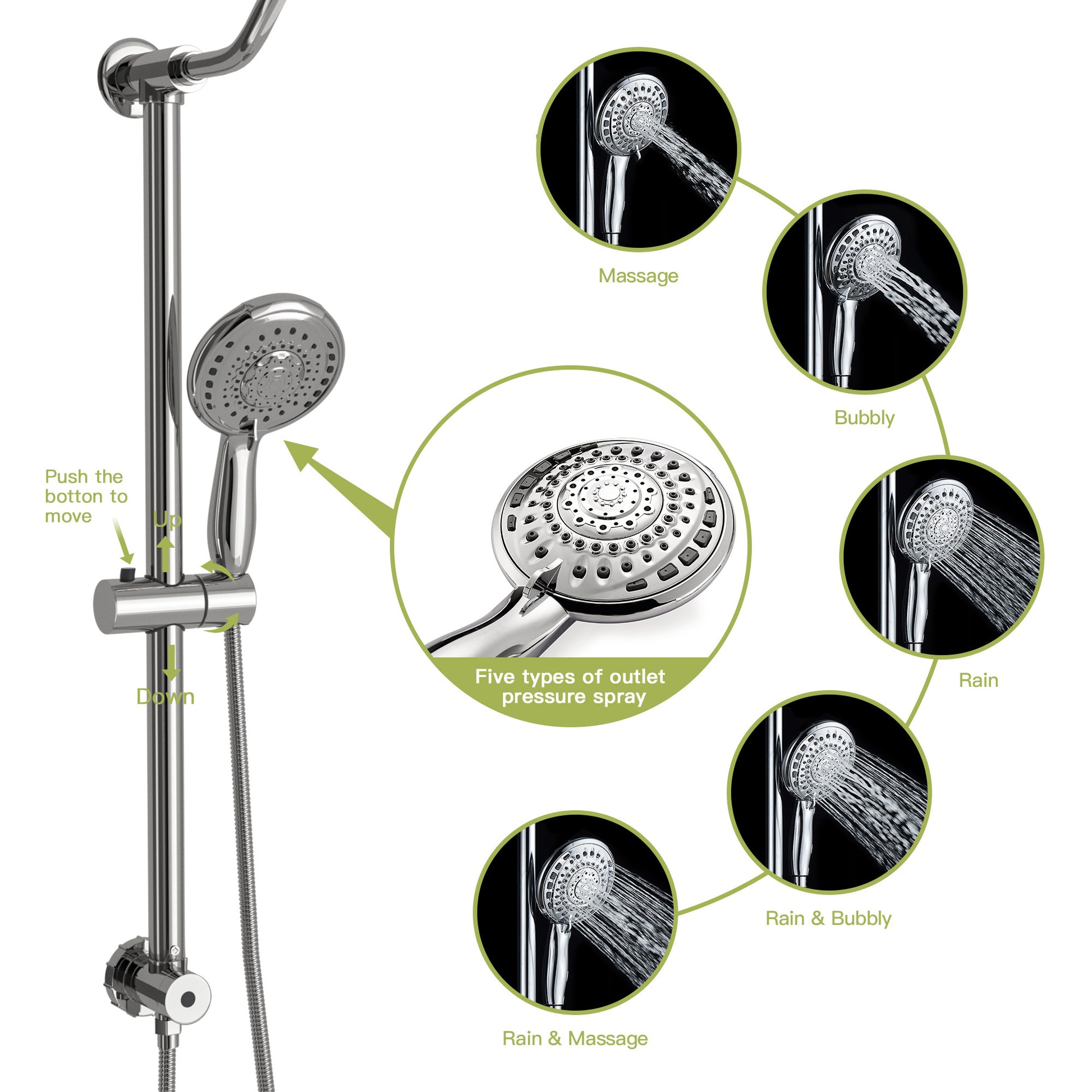 Shower Set 10Inch Overhead Shower And Hand Shower, Round Shower Set, Dual Shower Heads, Chrome Chrome Metal