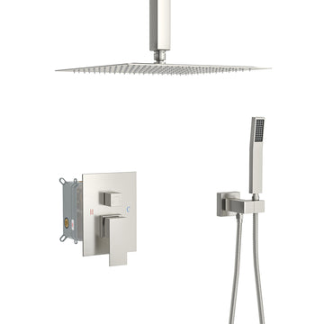 Dual Shower Head 10 Inch Ceiling Mount Square Shower System With Rough In Valve, Brushed Nickel Brushed Nickel Stainless Steel