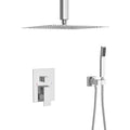 Dual Shower Head 10 Inch Ceiling Mount Square Shower System With Rough In Valve, Chrome Chrome Stainless Steel