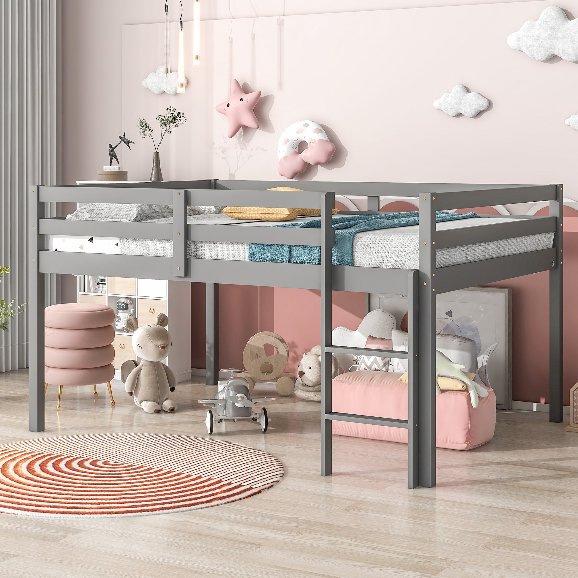 Full Loft Bed,Grey Grey Pine