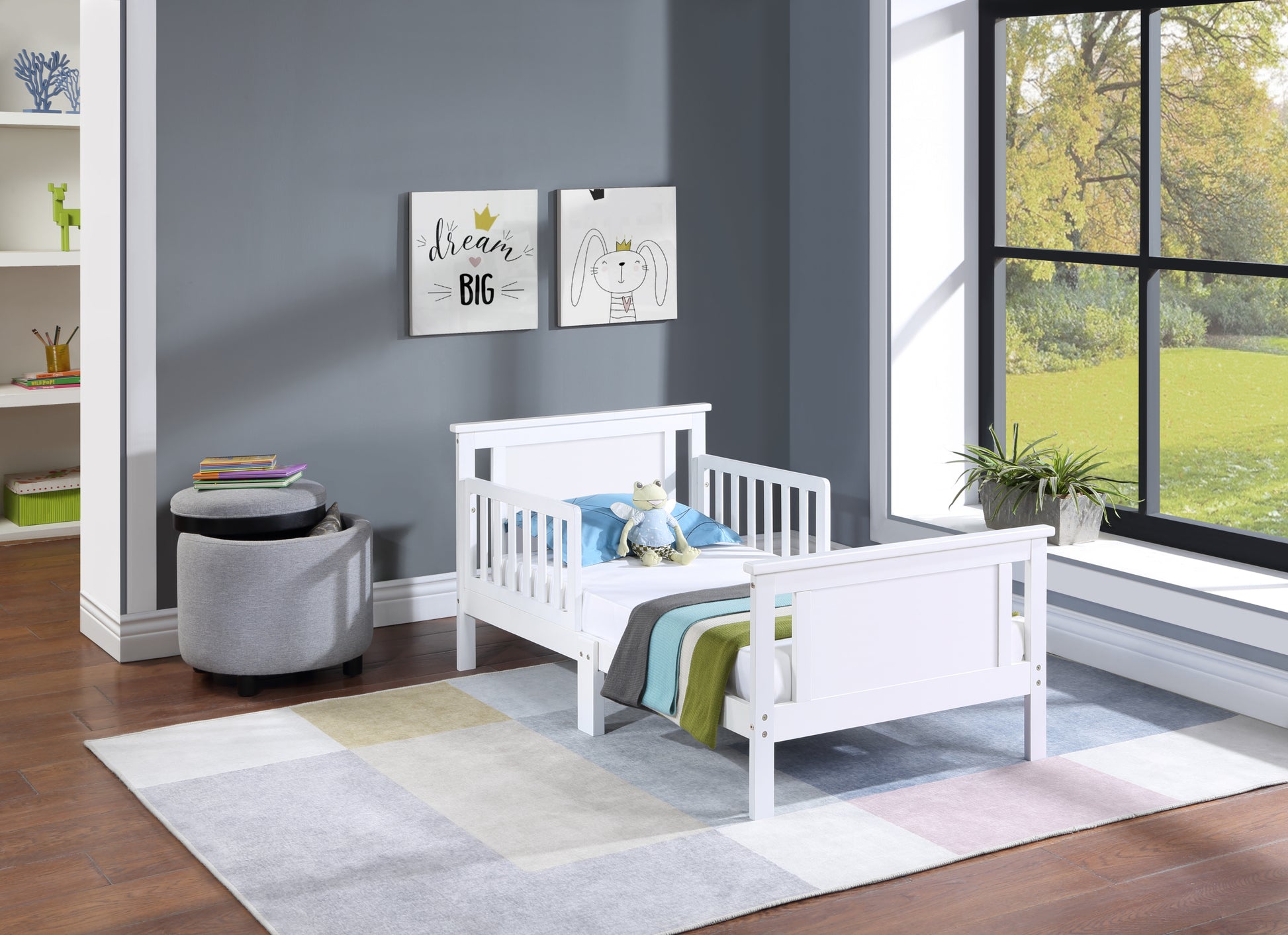 Connelly Reversible Panel Toddler Bed White Rockport Gray White Solid Wood