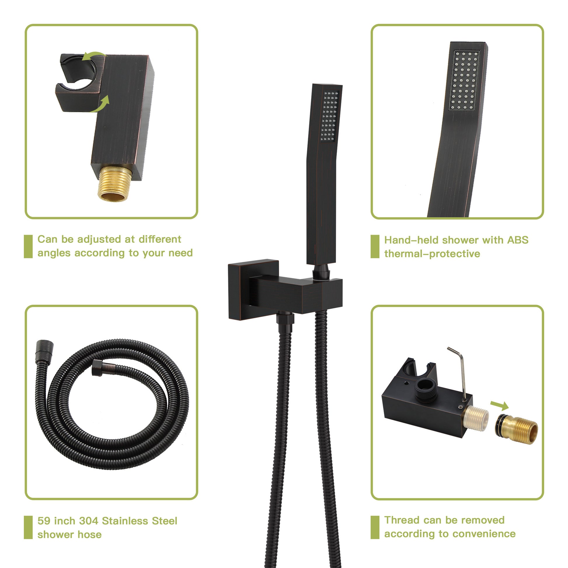 Dual Shower Head 10 Inch Ceiling Mount Square Shower System With Rough In Valve, Oil Rubber Bronze Oil Rubbed Bronze Stainless Steel