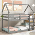 Twin Over Twin Loft Bed With Roof Design, Safety Guardrail, Ladder, Grey Grey Pine