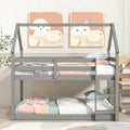 Twin Over Twin Loft Bed With Roof Design, Safety Guardrail, Ladder, Grey Grey Pine