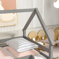 Twin Over Twin Loft Bed With Roof Design, Safety Guardrail, Ladder, Grey Grey Pine