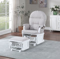 Madison Glider & Ottoman White Woven Gray White Polyester Solid Wood