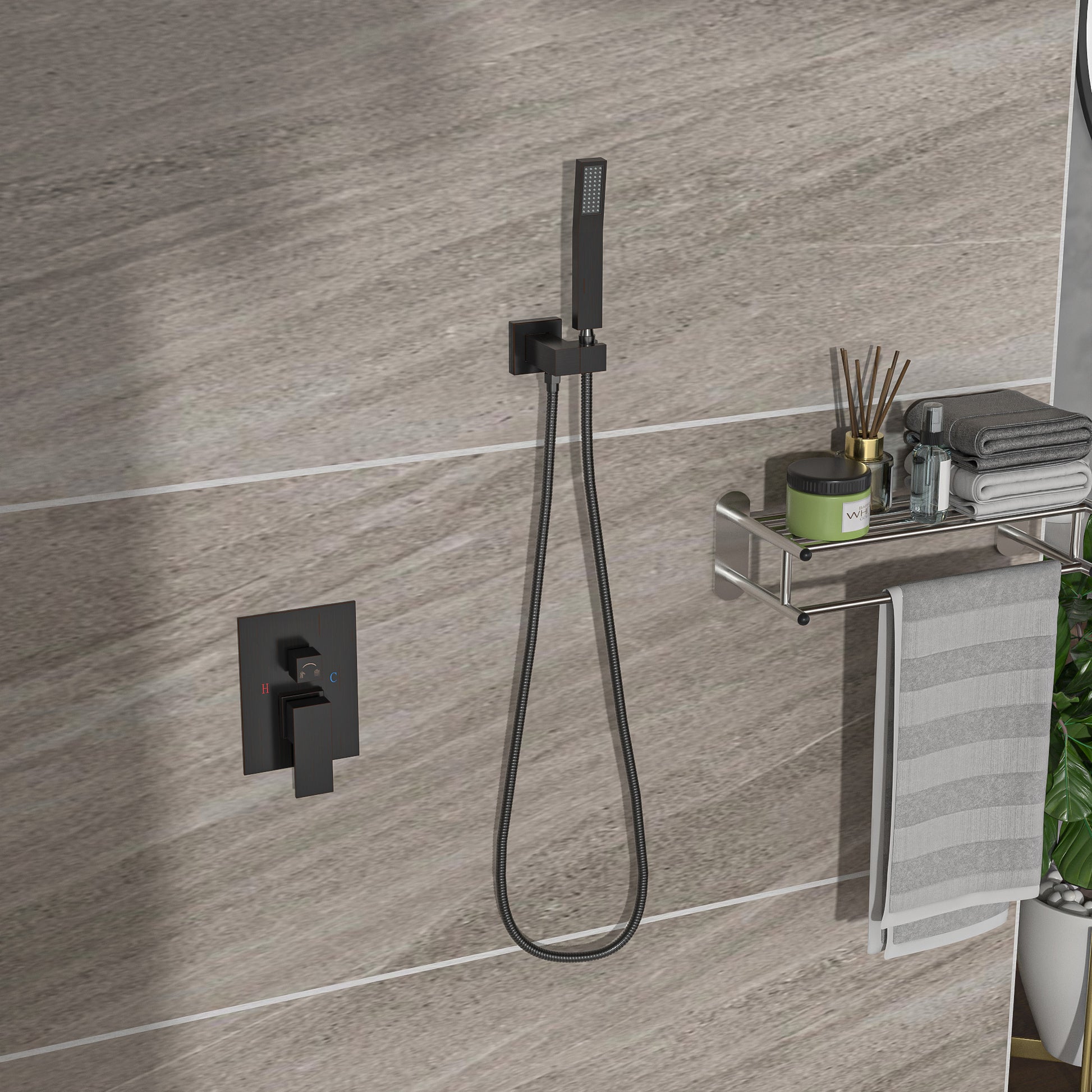 Dual Shower Head 10 Inch Ceiling Mount Square Shower System With Rough In Valve, Oil Rubber Bronze Oil Rubbed Bronze Stainless Steel