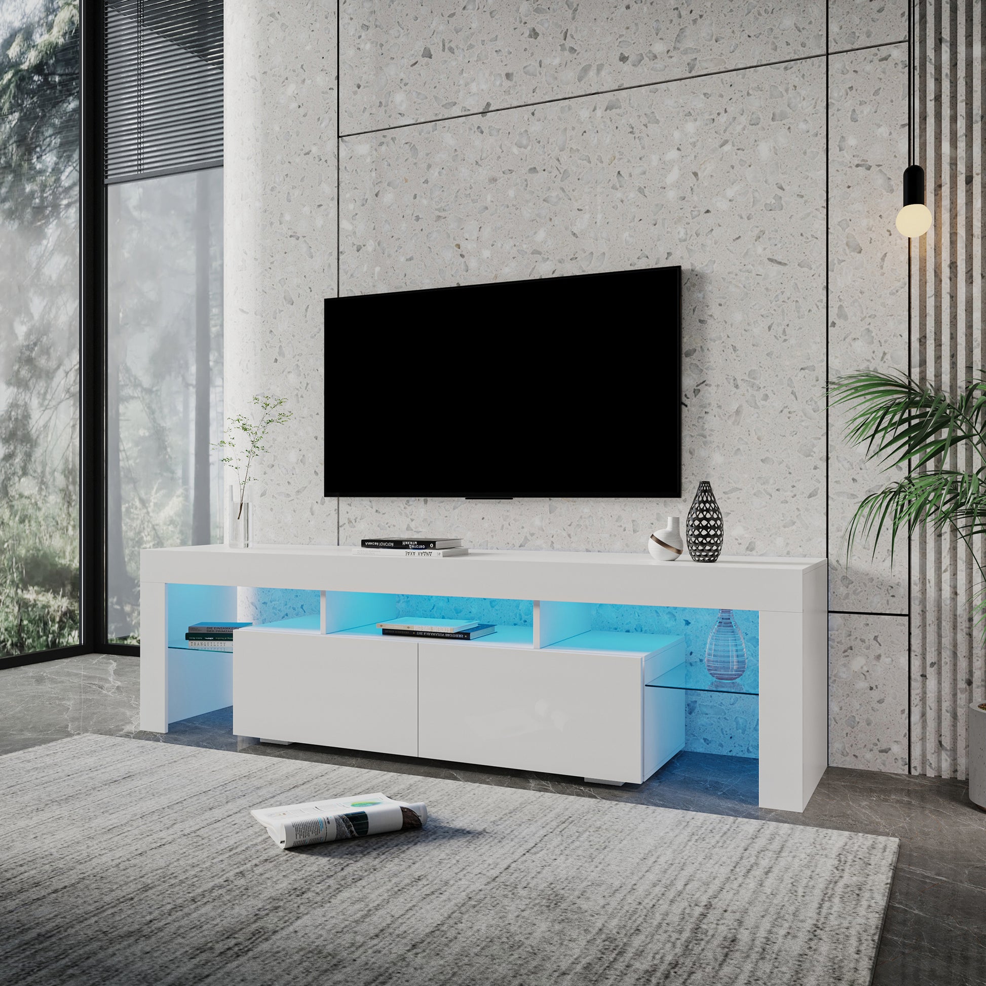 Modern Gloss White Tv Stand For 80 Inch Tv20 Colors Led Tv Stand W Remote Control Lights White Mdf