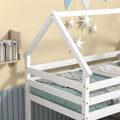 Twin Over Twin Loft Bed With Roof Design, Safety Guardrail, Ladder, White White Pine