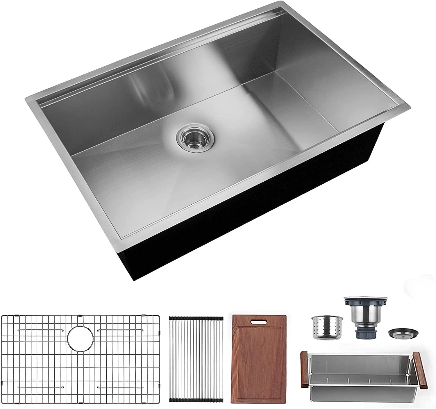 32 X 18 Inch Undermount Workstation Sink, Stainless Steel Single Bowl Kitchen Sink 18 Gauge Brushed Chrome Stainless Steel