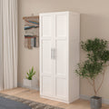 High Wardrobe And Kitchen Cabinet With 2 Doors And 3 Partitions To Separate 4 Storage Spaces,White White Mdf