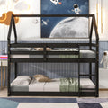 Twin Over Twin Loft Bed With Roof Design, Safety Guardrail, Ladder, Espresso Espresso Pine