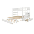 Twin Over Twin King Irregular King Size Bunk Bed With Twin Size Trundle, Extendable Bunk Bed White Old Sku :Lp000032Aak White Solid Wood