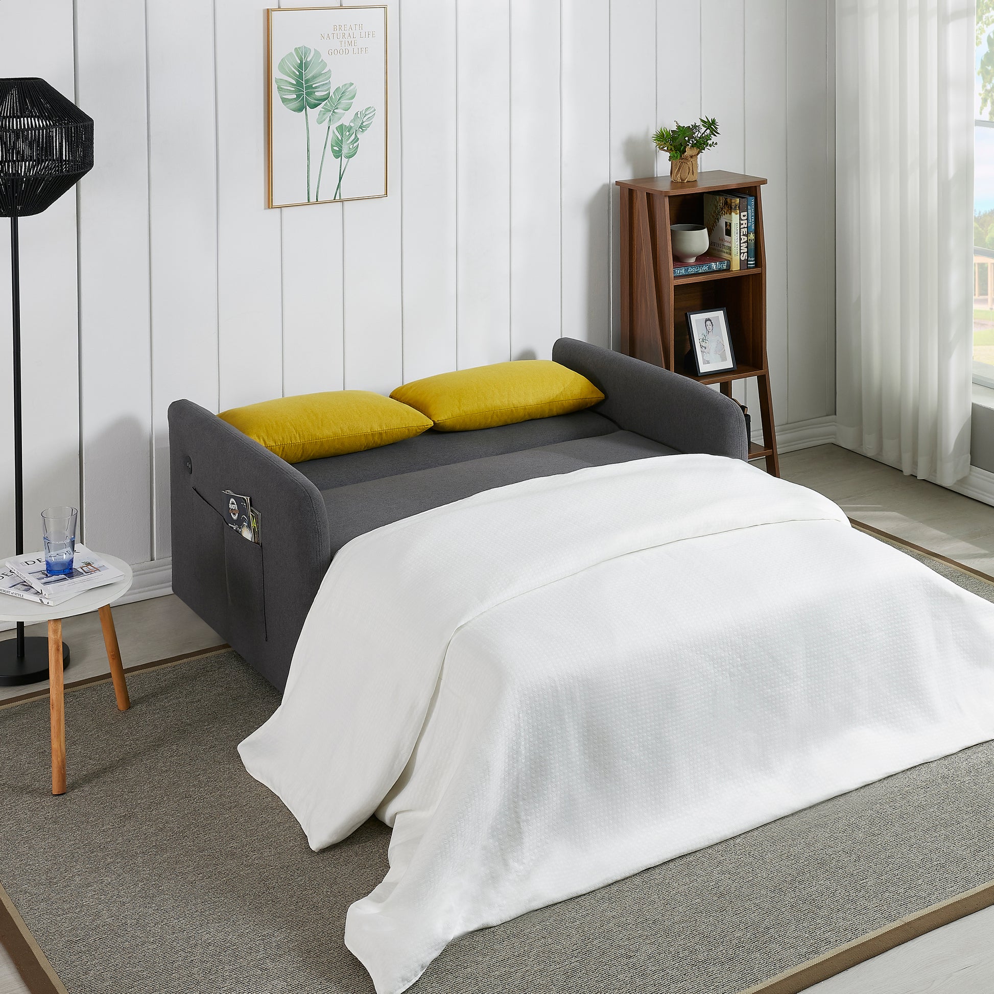 Twins Sofa Bed Grey Fabric Grey Foam Fabric